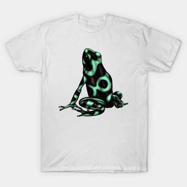 Green and black poison dart frog T-Shirt by lorendowding